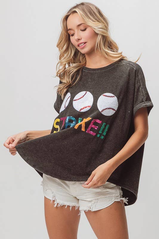 Sequin Baseball Strike Top