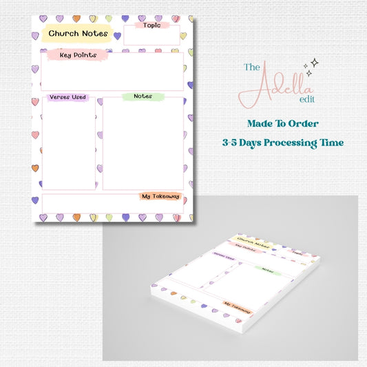Church Notes Notepad - Multi Hearts