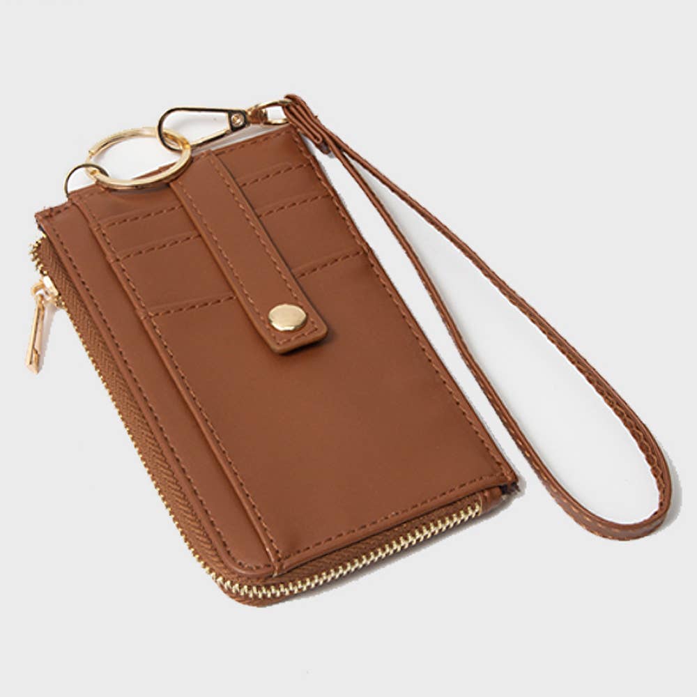 Faux Leather Basket Weave Flat Card Holder Wallet Wristlet