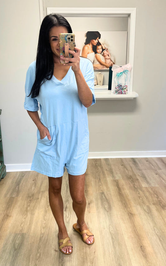 All Day Easy Blue Romper