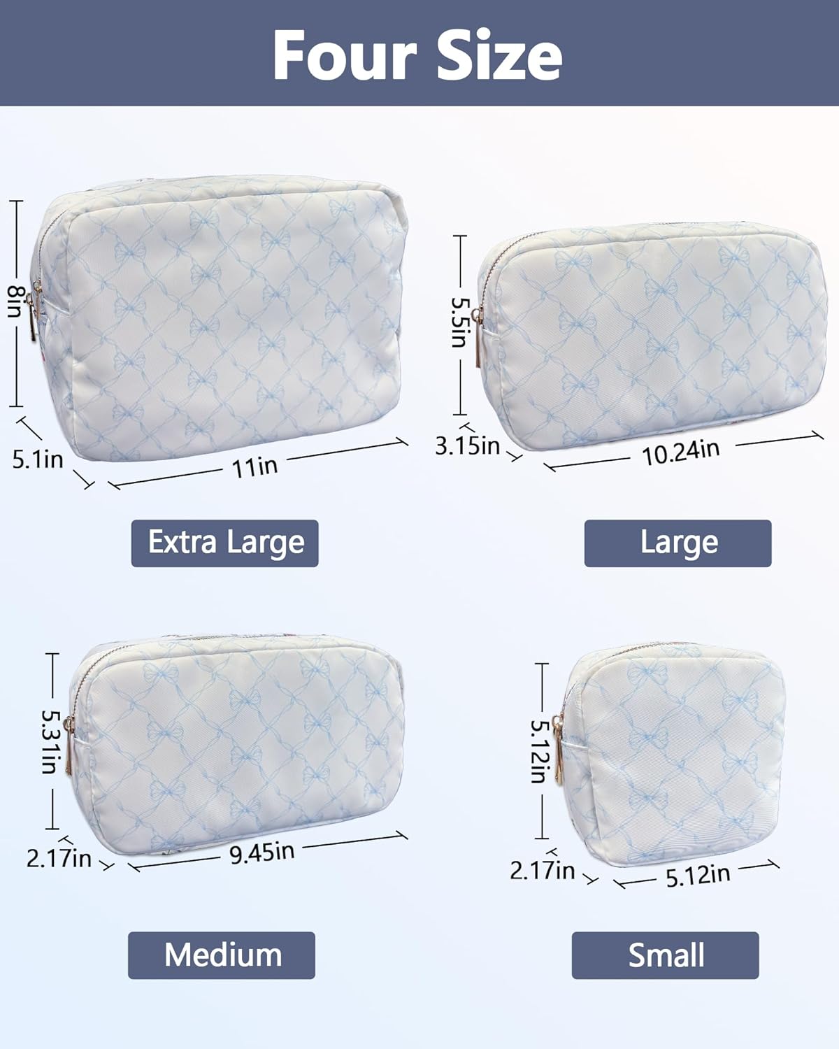 Pre-order 4PC Nylon Cosmetic Bags - Blue Bow