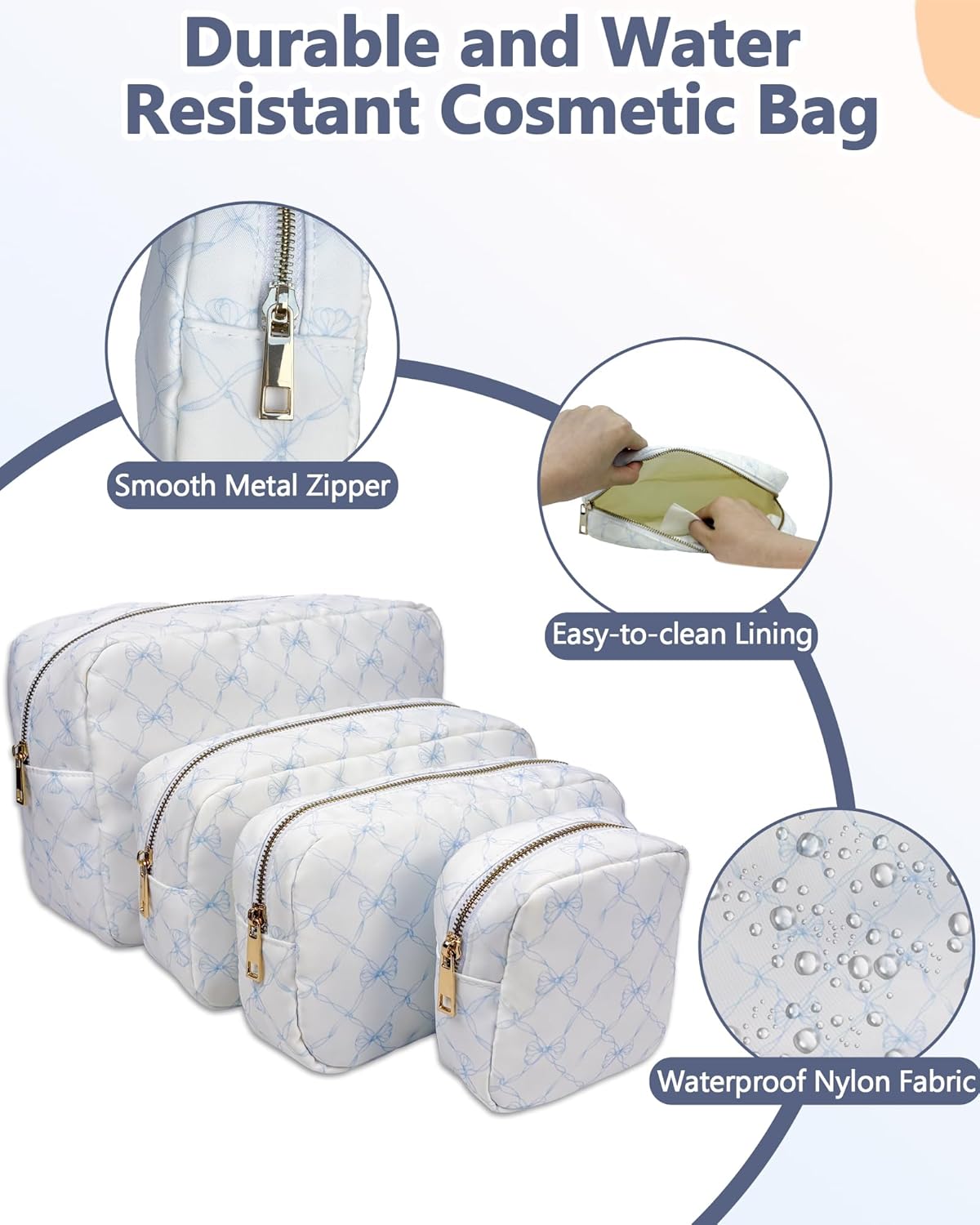 Pre-order 4PC Nylon Cosmetic Bags - Blue Bow