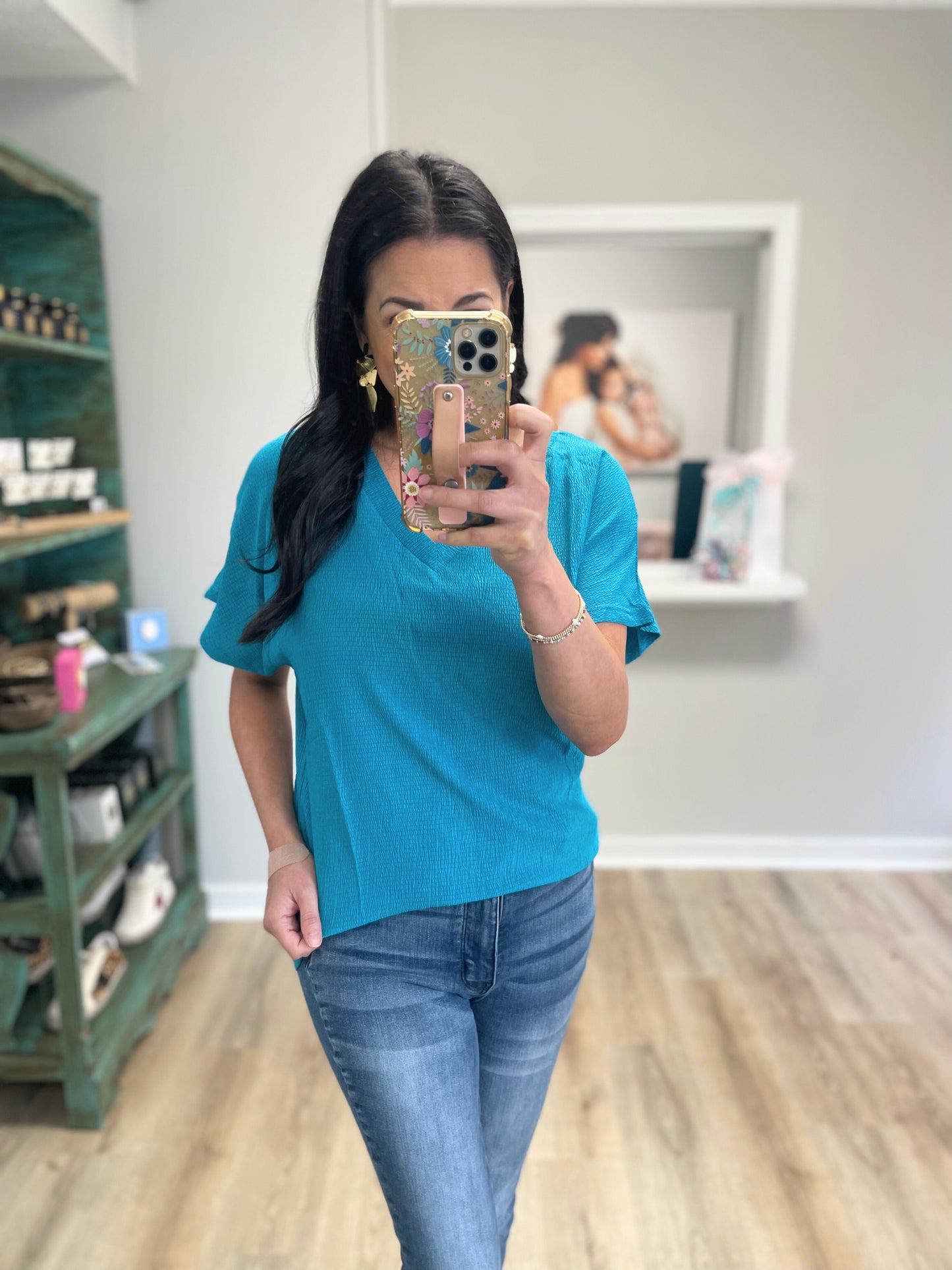 Sweet Simplicity Crinkled Texture Top - Teal