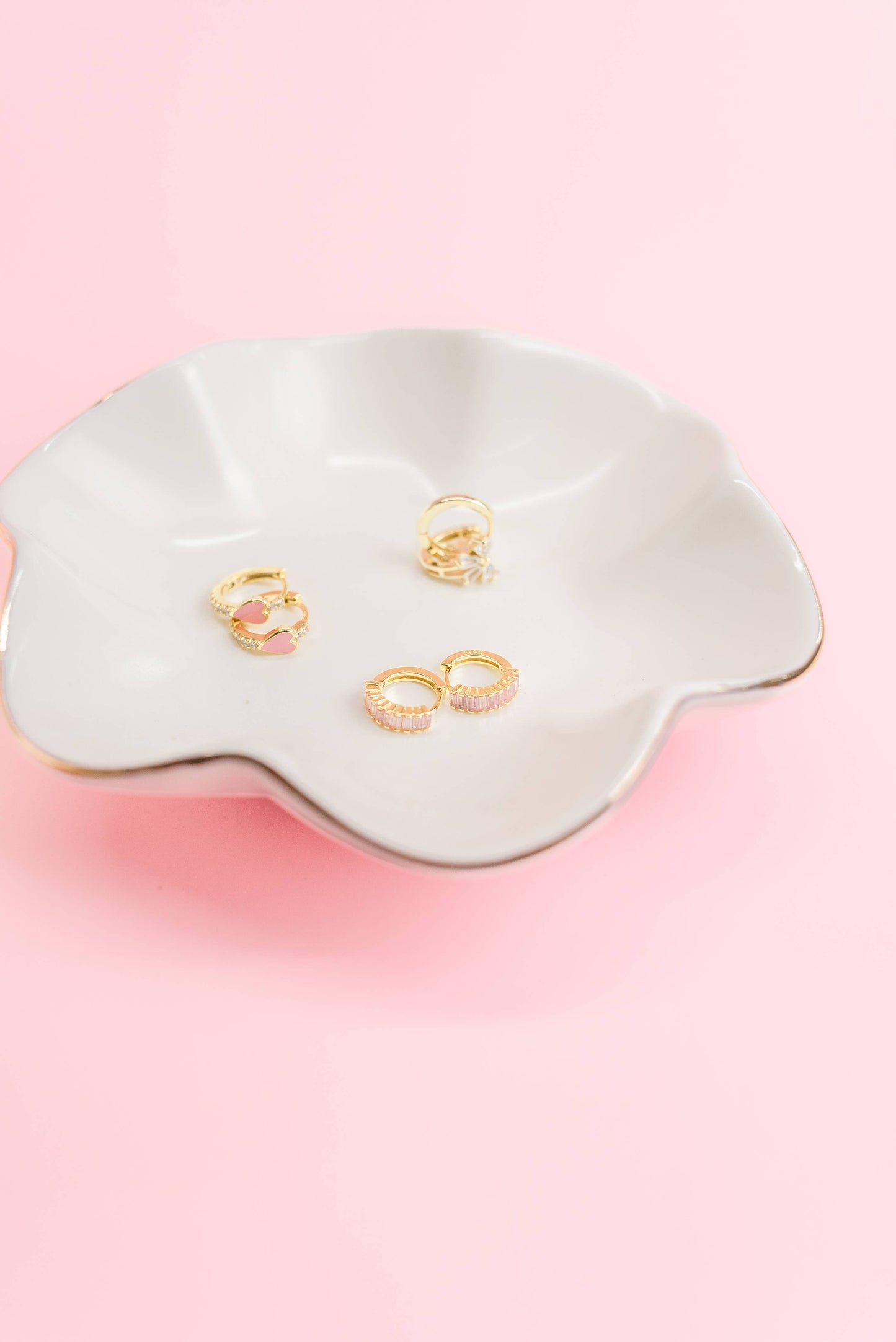 Bubblegum Pink Heart Pave Huggie Earrings