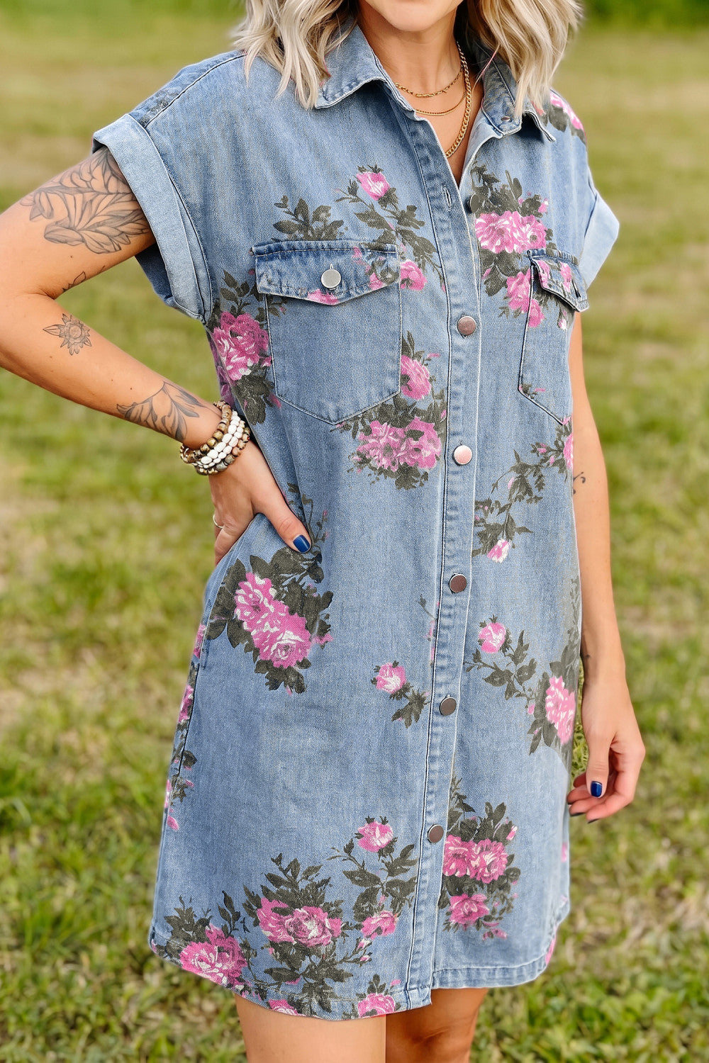 Pre-order Bloom and Denim Shirt Dress