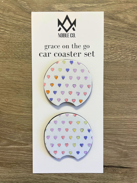 Grace On The Go Car Coaster Set - Pastel Hearts