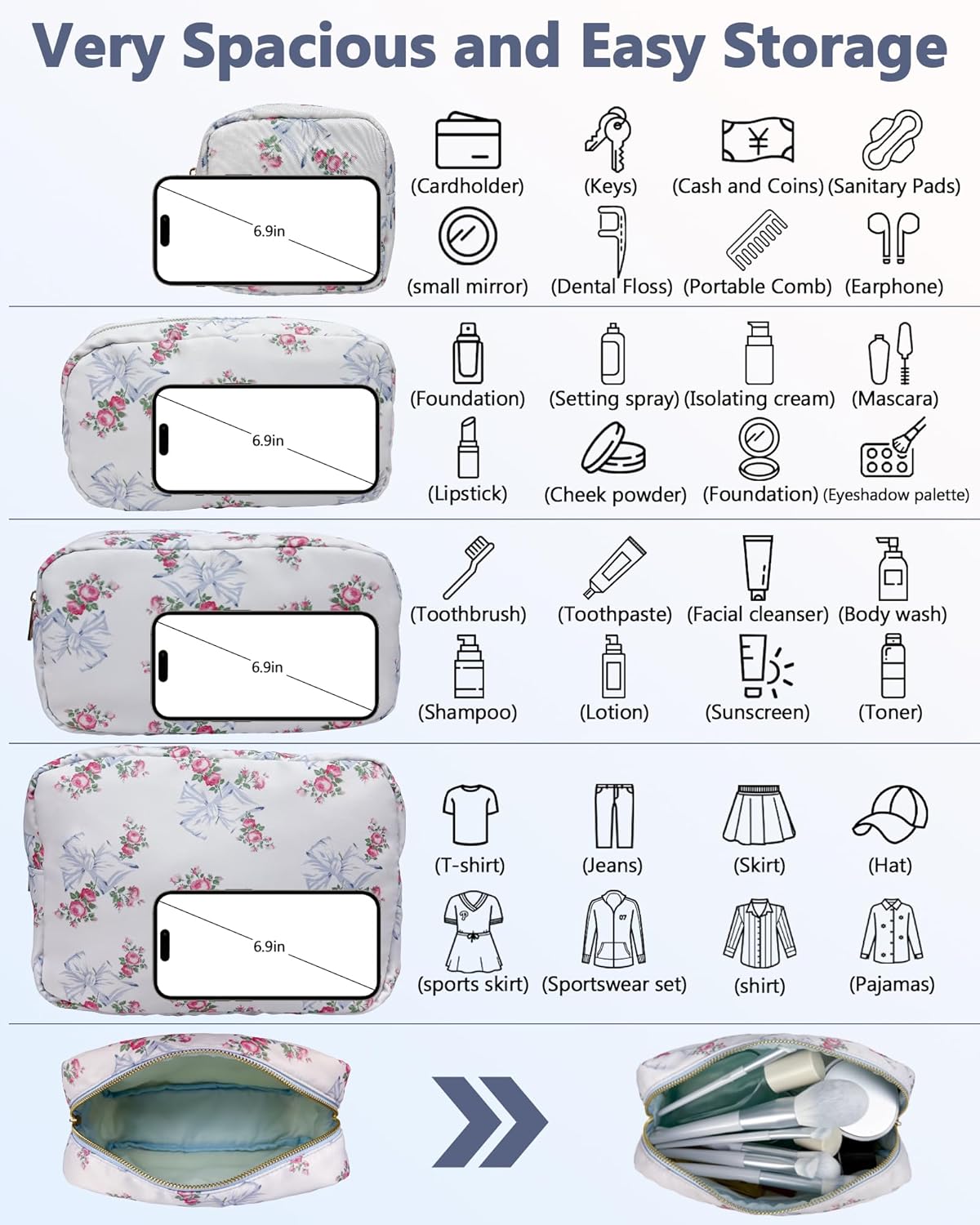 Pre-order 4PC Nylon Cosmetic Bags - Floral Blue