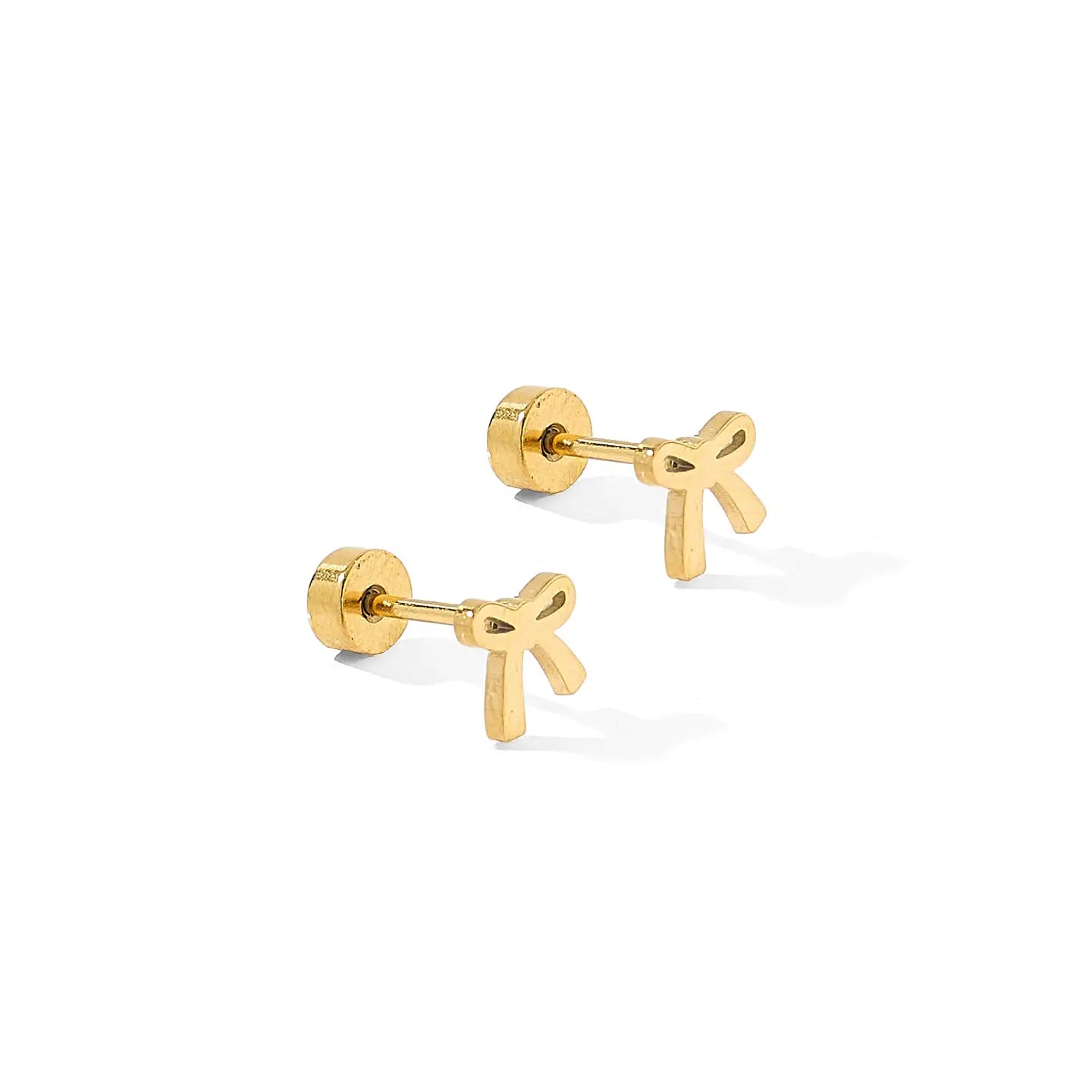 Screwback Stud Earrings - Gold Bow