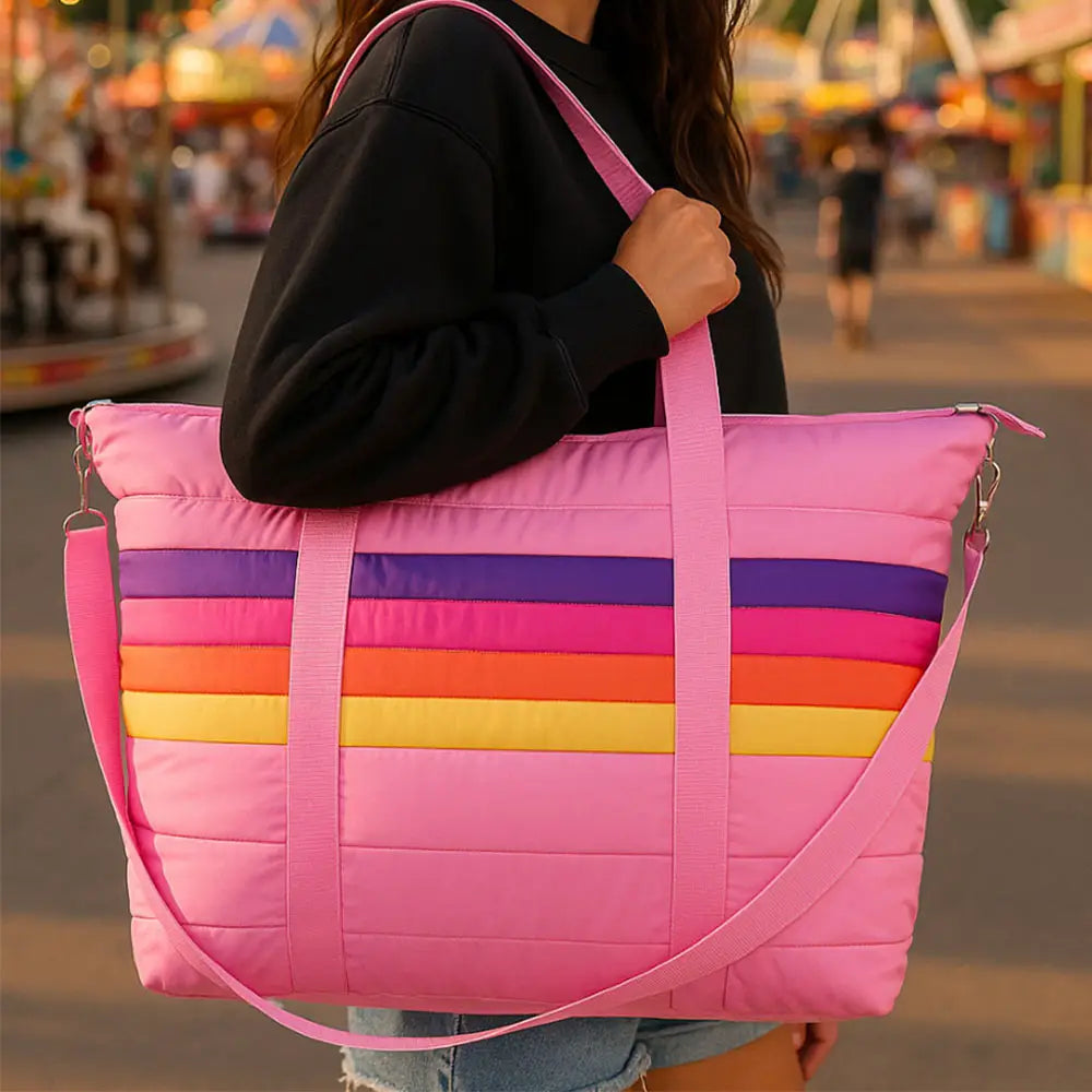 Pink Puffer Stripe Tote