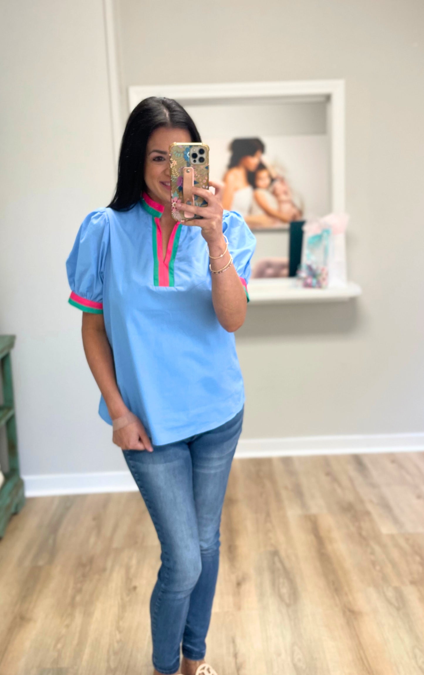 Bubble Pop Bold Trim Top - Blue