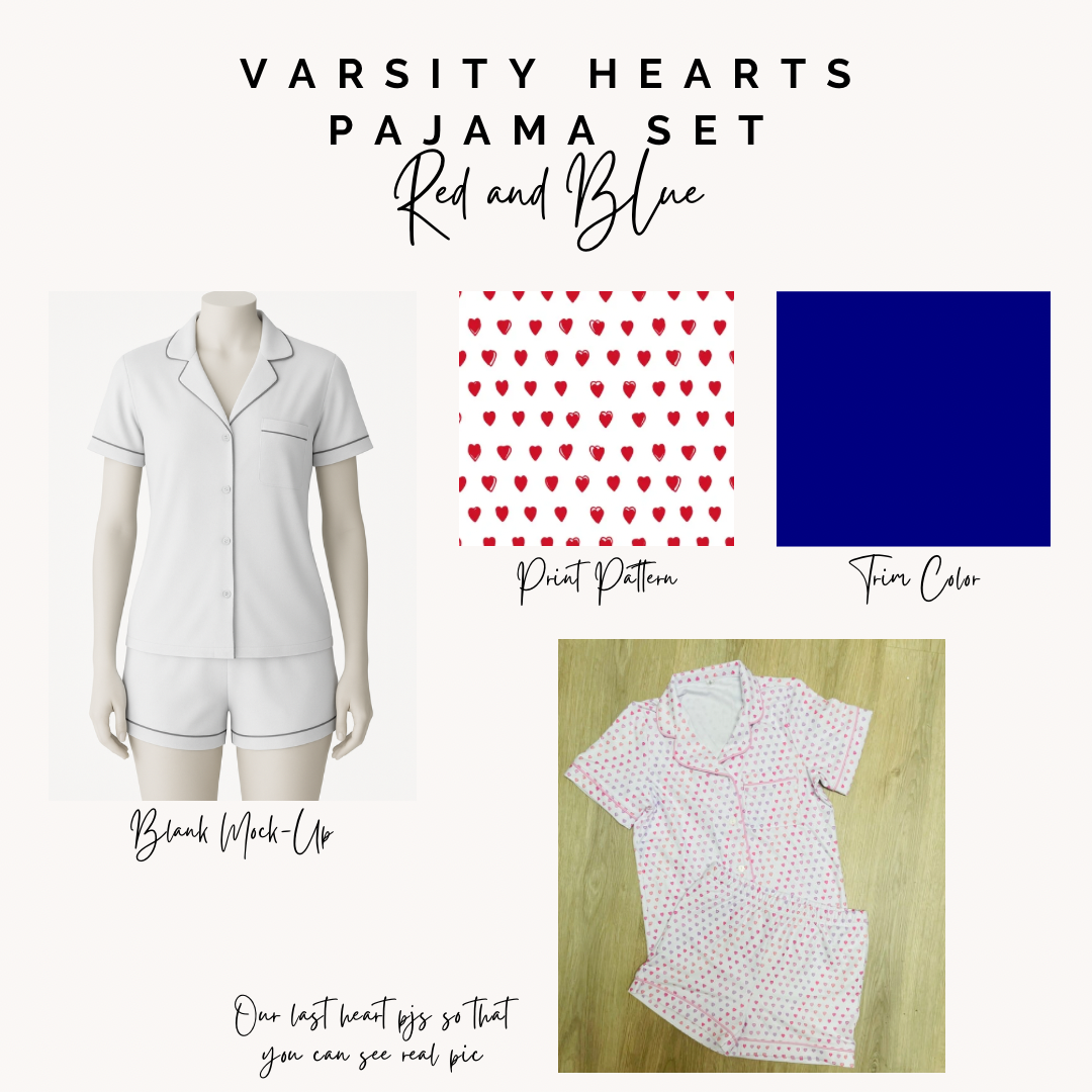 Varsity Hearts Pajama Set - Red and Blue
