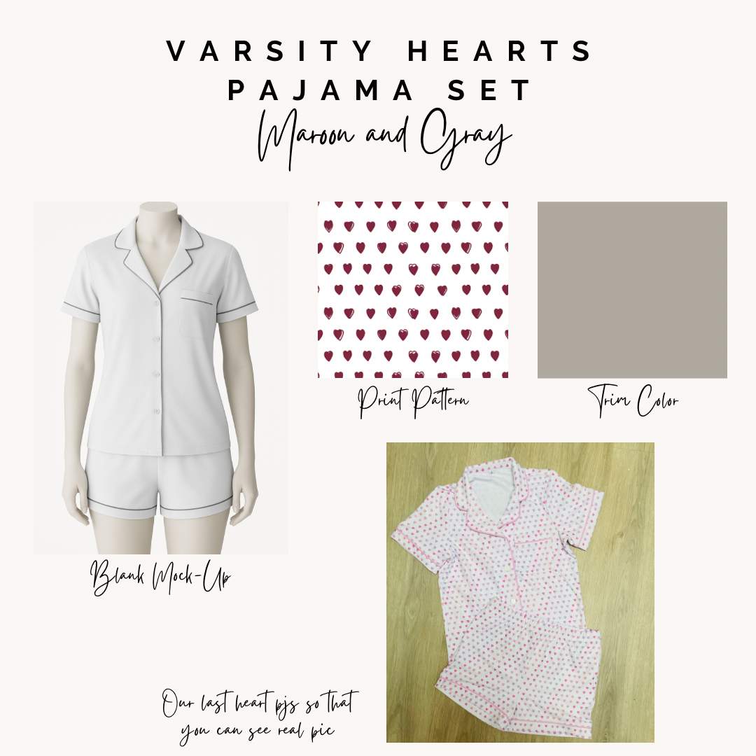 Varsity Hearts Pajama Set - Bright Maroon and Gray