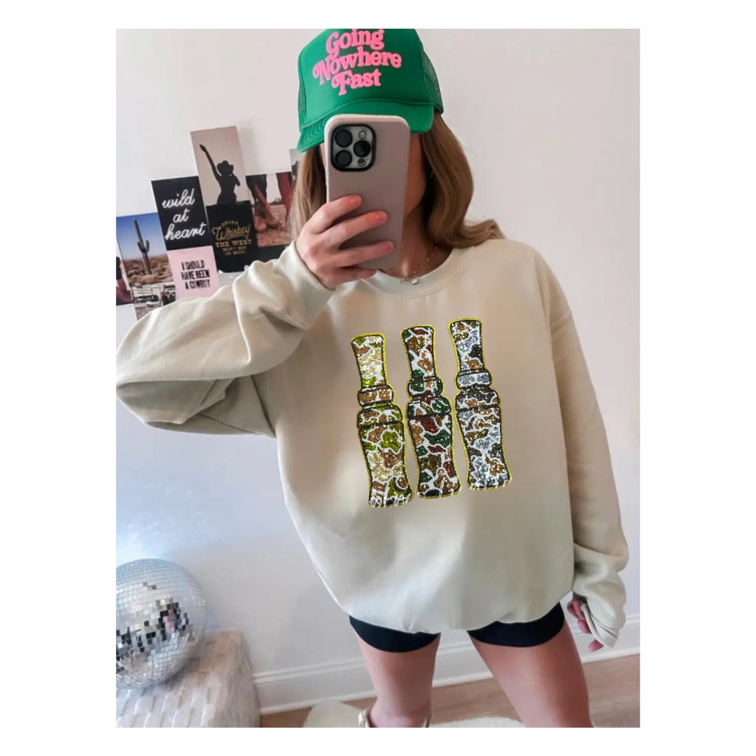 Pre-Order Sequin Sweatshirt - Duck Calls - Sand