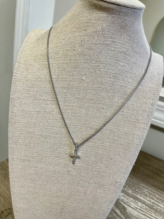 Petite Stone Cross Necklace (dy)