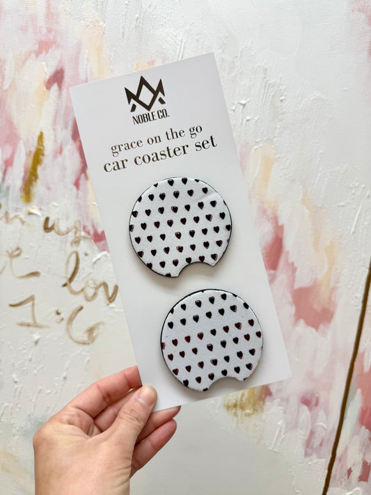 Grace On The Go Car Coaster Set - Dark Maroon Hearts