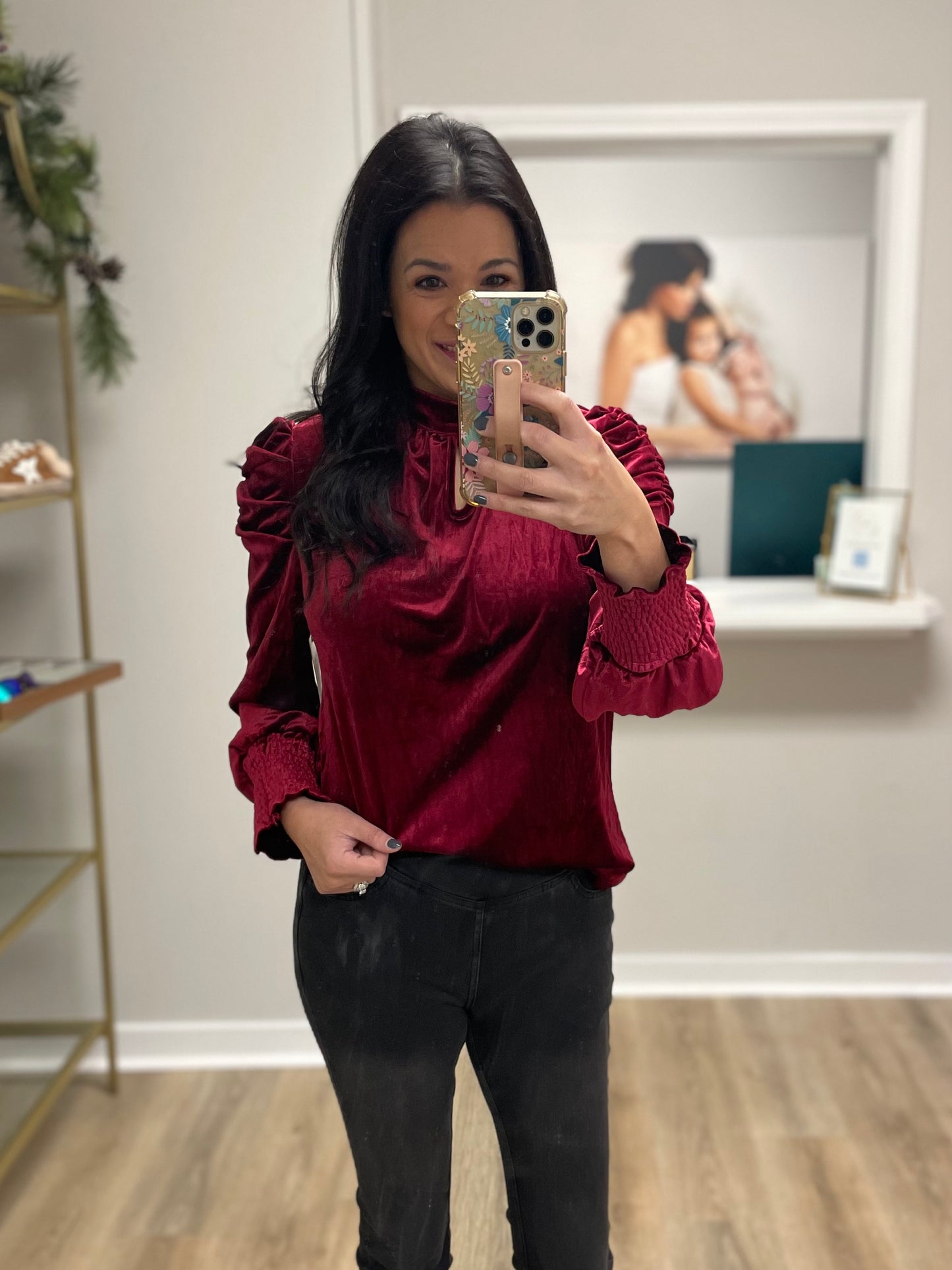 Cranberry Velvet Top