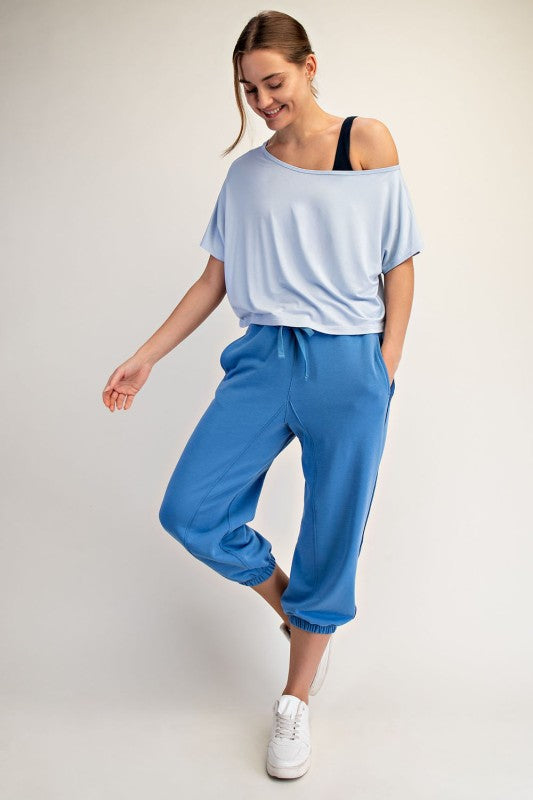 Cropped Off The Shoulder Tee - Light Blue