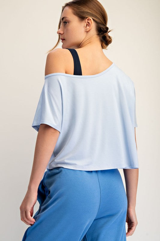Cropped Off The Shoulder Tee - Light Blue
