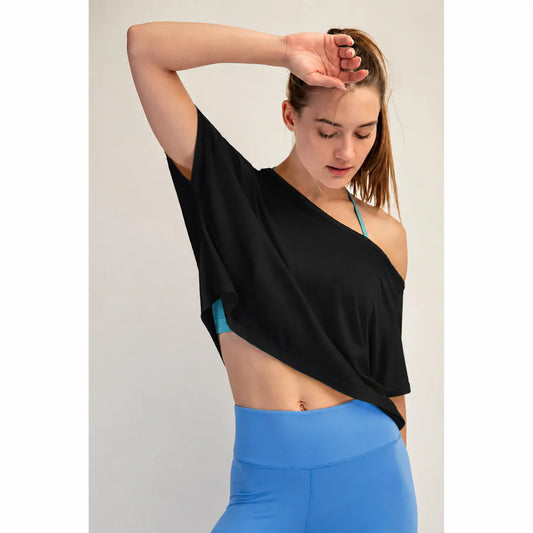 Cropped Off The Shoulder Tee - Black