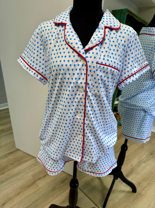 Varsity Hearts Pajama Set - Powder Blue and Red