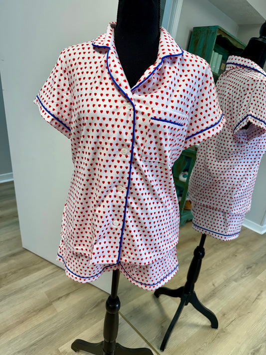 Varsity Hearts Pajama Set - Red and Blue
