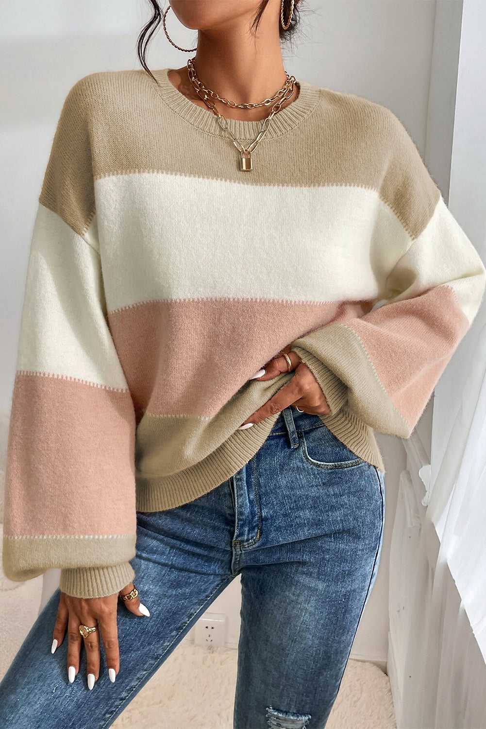 Dusty Pink and Cream Sweater