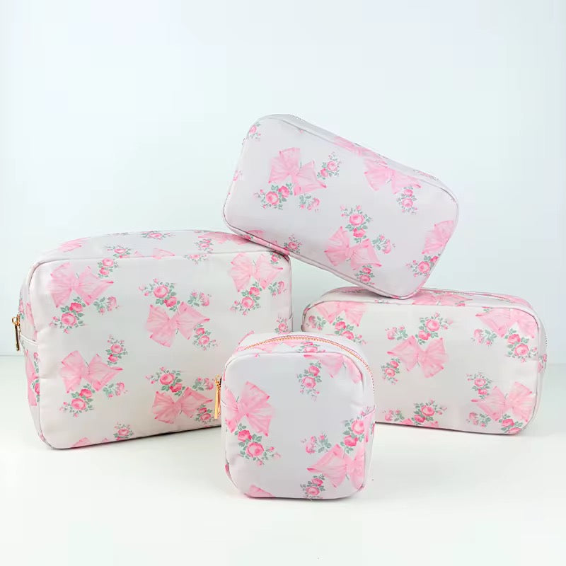 Pre-order 4PC Nylon Cosmetic Bags - Floral Pink