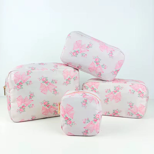 Pre-order 4PC Nylon Cosmetic Bags - Floral Pink