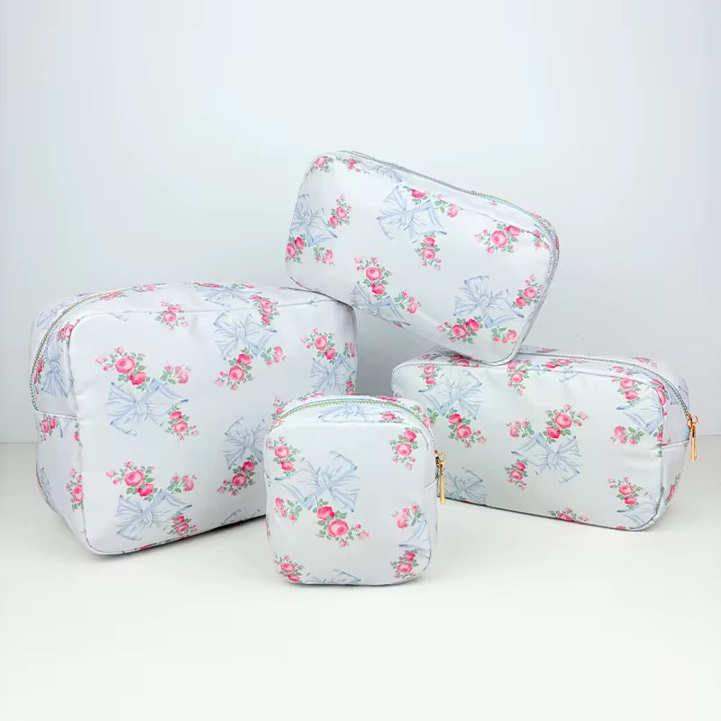 Pre-order 4PC Nylon Cosmetic Bags - Floral Blue