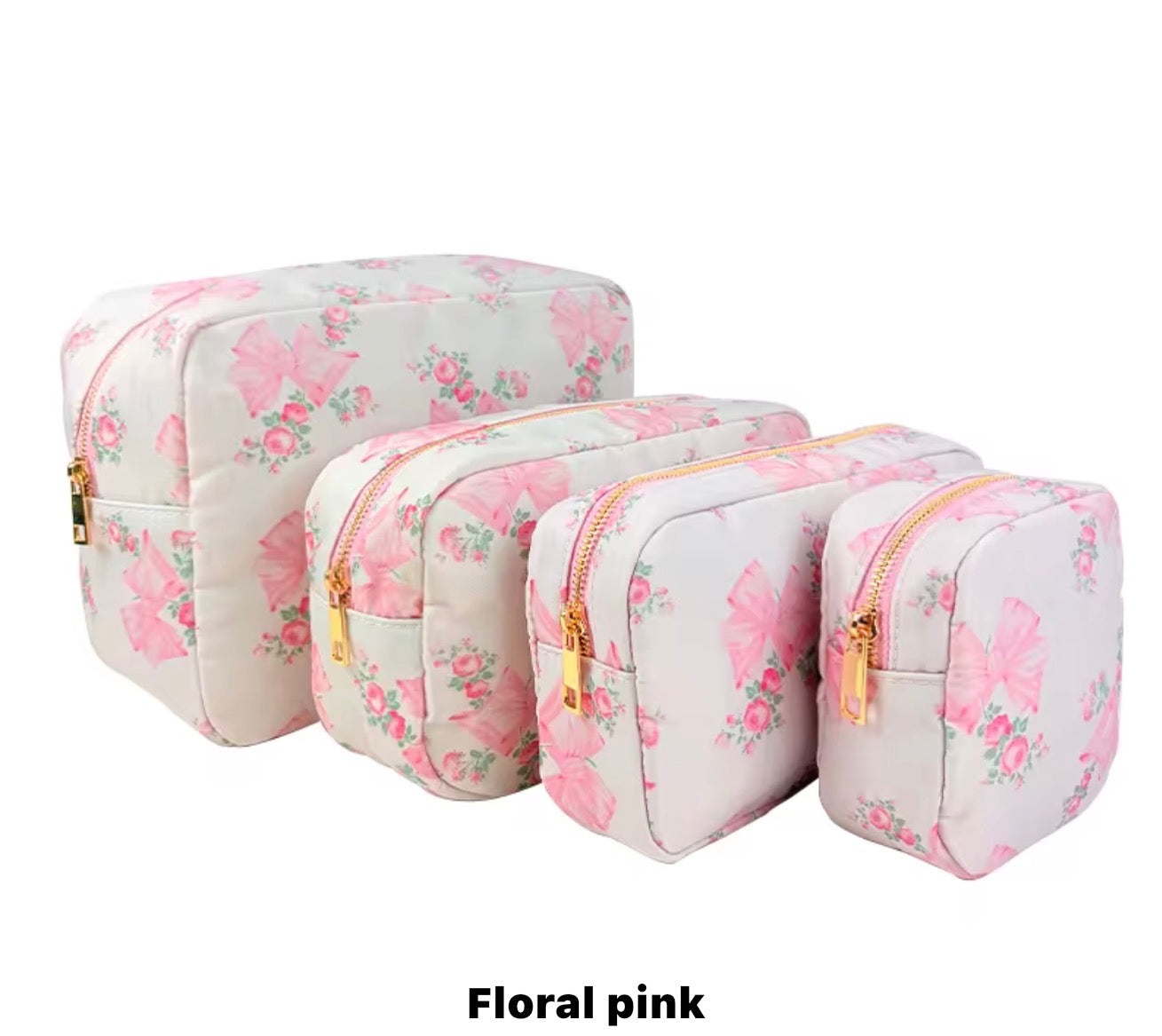 Pre-order 4PC Nylon Cosmetic Bags - Floral Pink