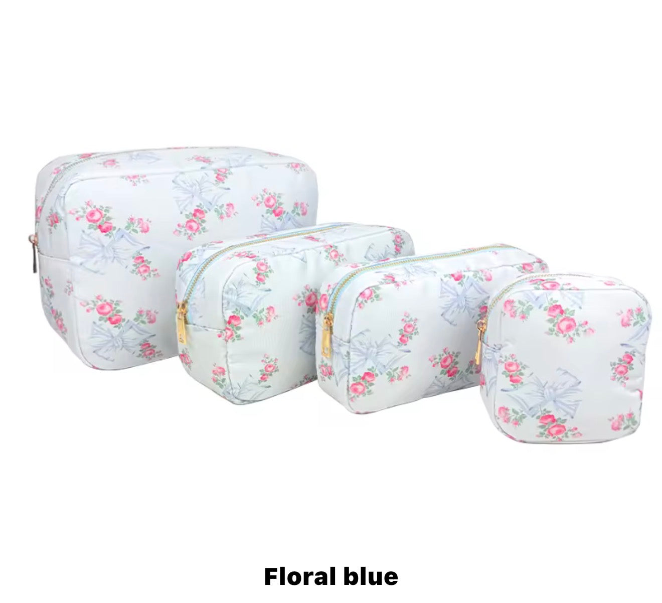 Pre-order 4PC Nylon Cosmetic Bags - Floral Blue