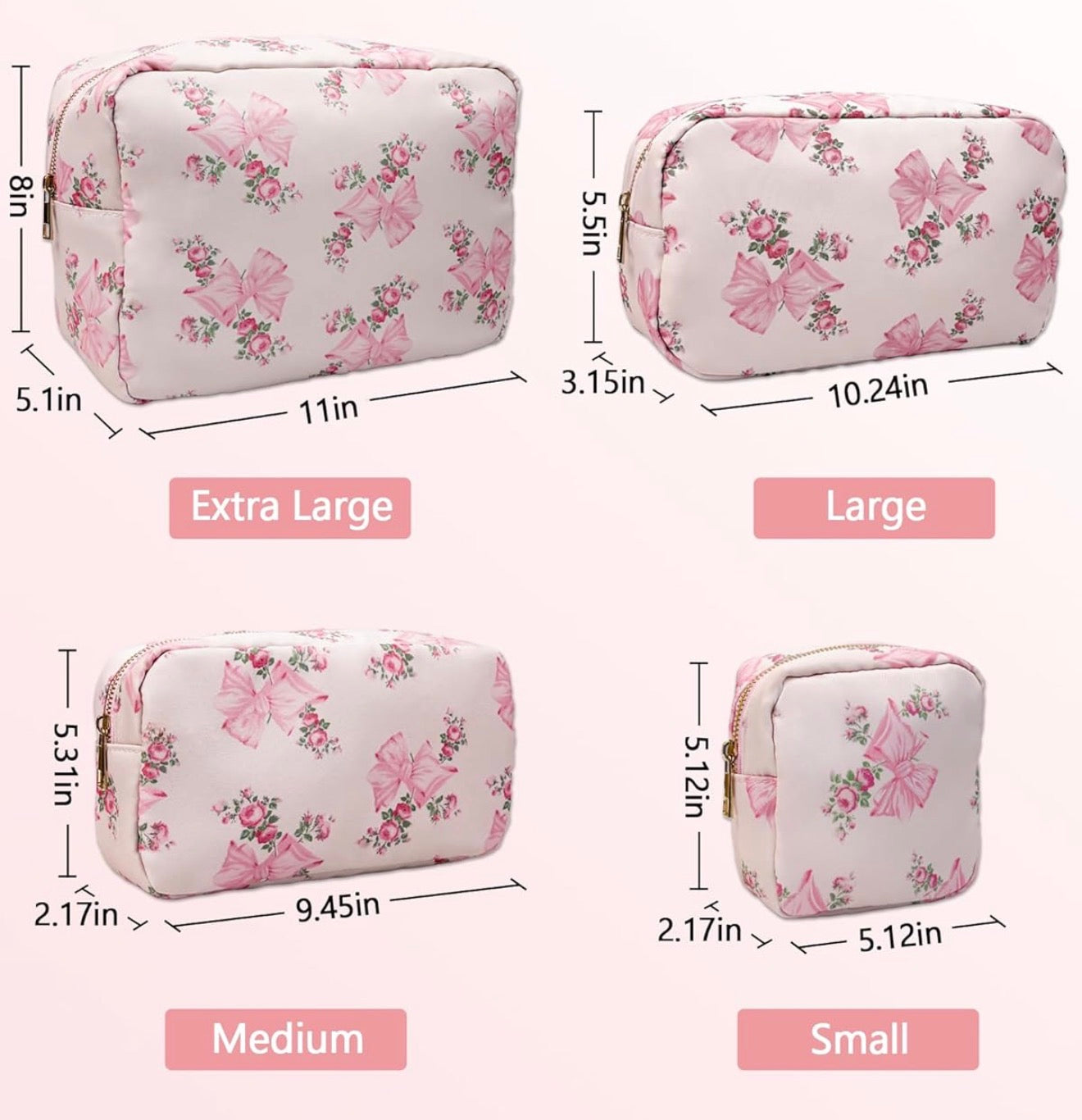 Pre-order 4PC Nylon Cosmetic Bags - Floral Pink