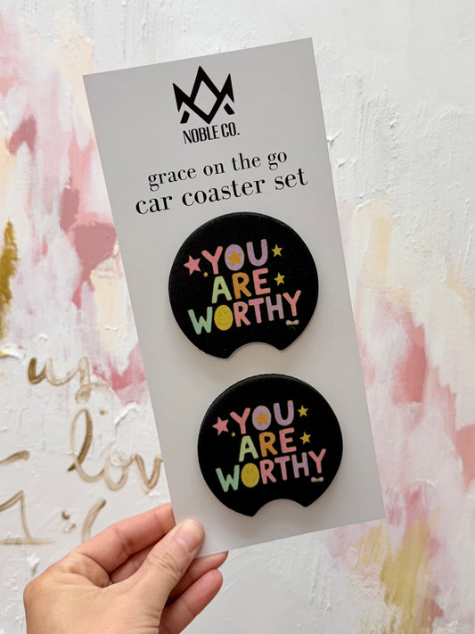 Grace On The Go Car Coaster Set - You are Worthy!