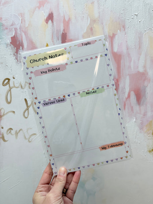Church Notes Notepad | Large - Pastel Hearts