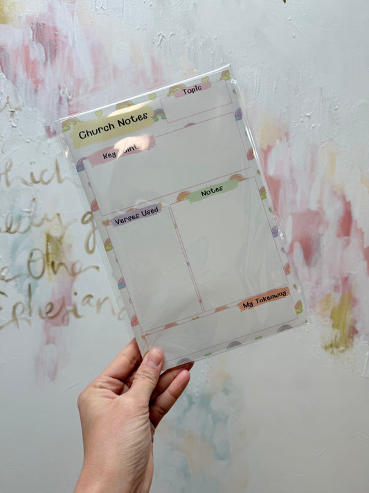 Church Notes Notepad | Large - Rainbows and Hearts