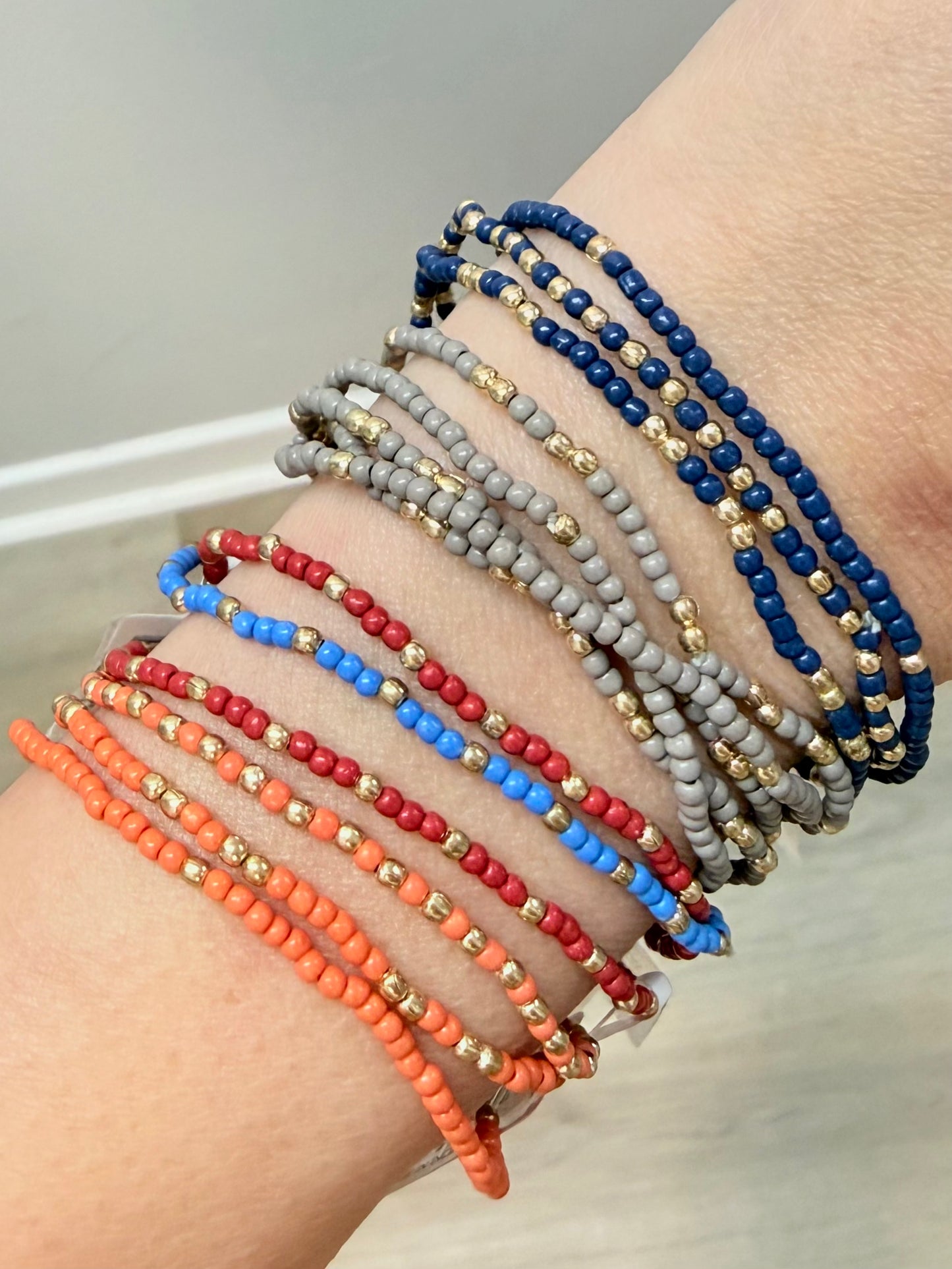 Stretch Beaded Solid Game Day Bracelets (7 Colors)