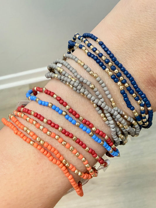 Stretch Beaded Solid Game Day Bracelets (7 Colors)