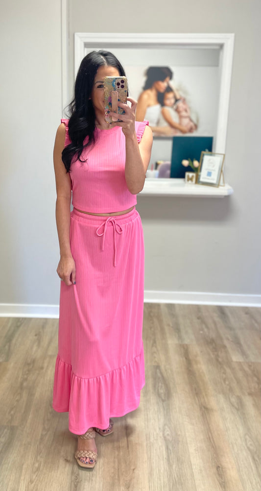 PINK TWO PIECE CROPPED SET