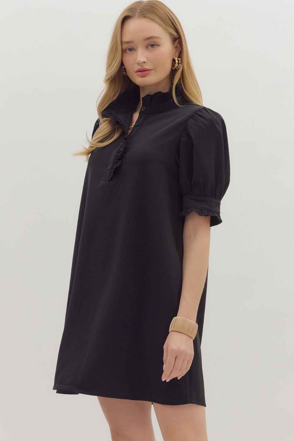 The Eleanor Ruffle Collar Dress - Black