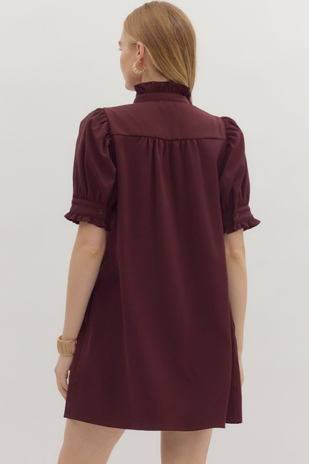 The Eleanor Ruffle Collar Dress - Burgundy
