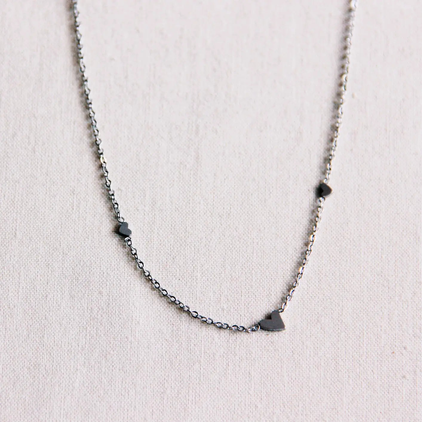 Pre-Order Dainty Heart Trio Necklace -Silver