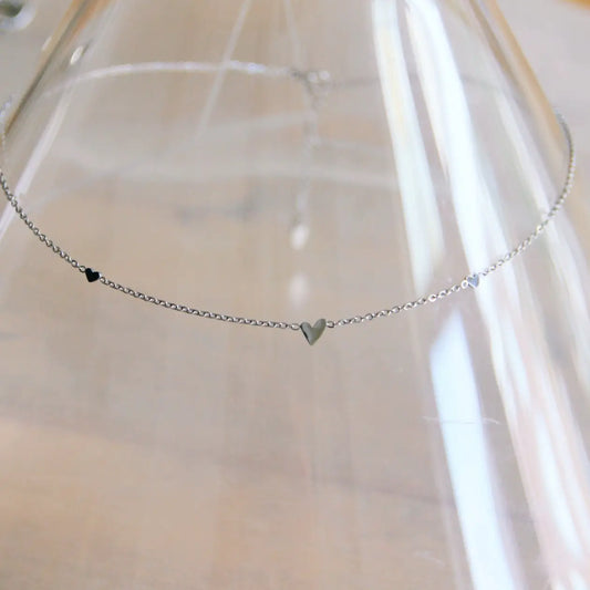 Pre-Order Dainty Heart Trio Necklace -Silver