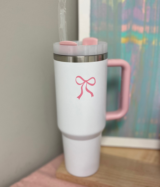 40oz Pink Bow White Tumbler