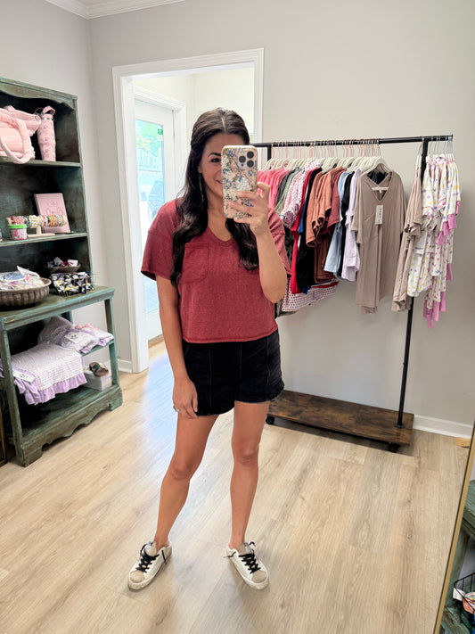 Dark Rust Waffle Cropped Knit