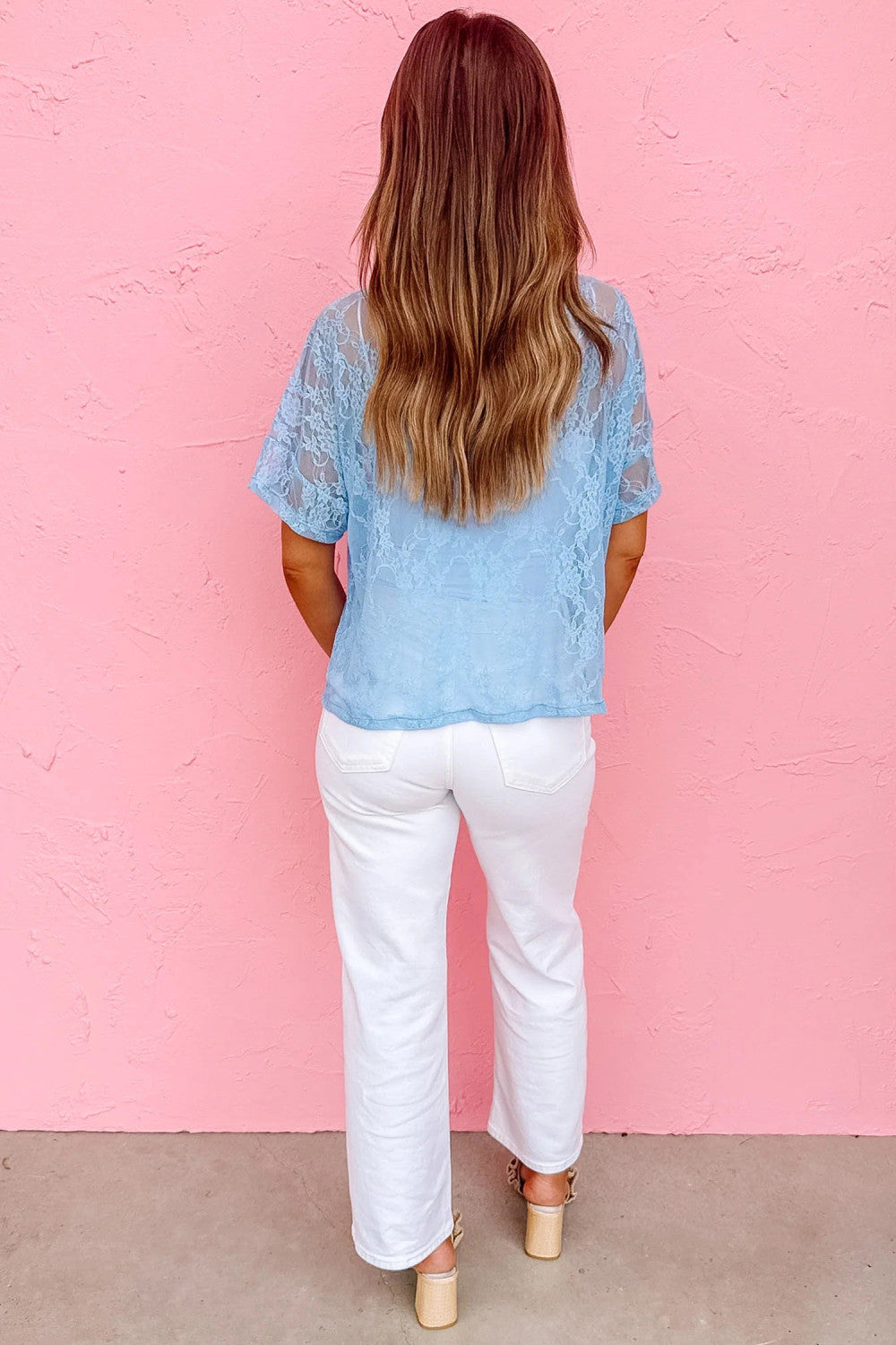 Pre-order Sky Blue Lace Overlay Top