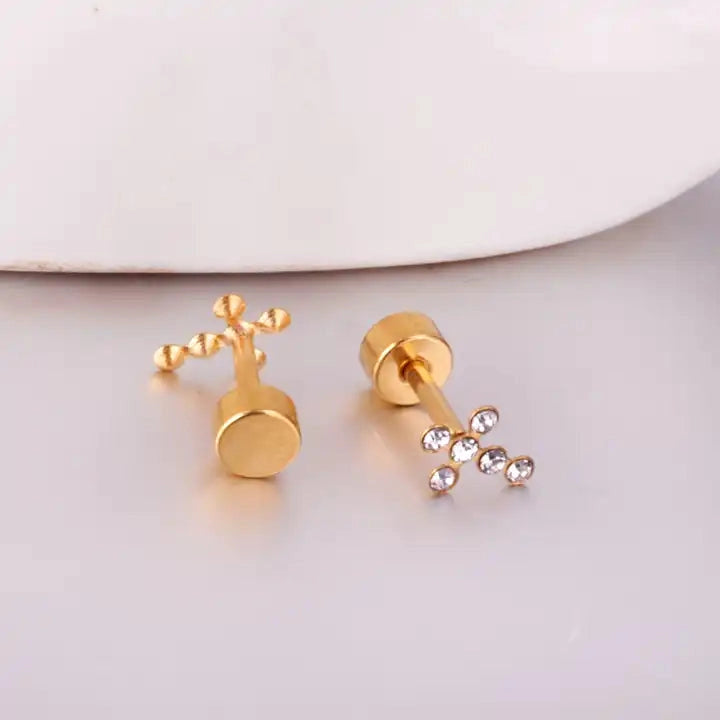 Screwback Stud Earrings - Rhinestone Cross