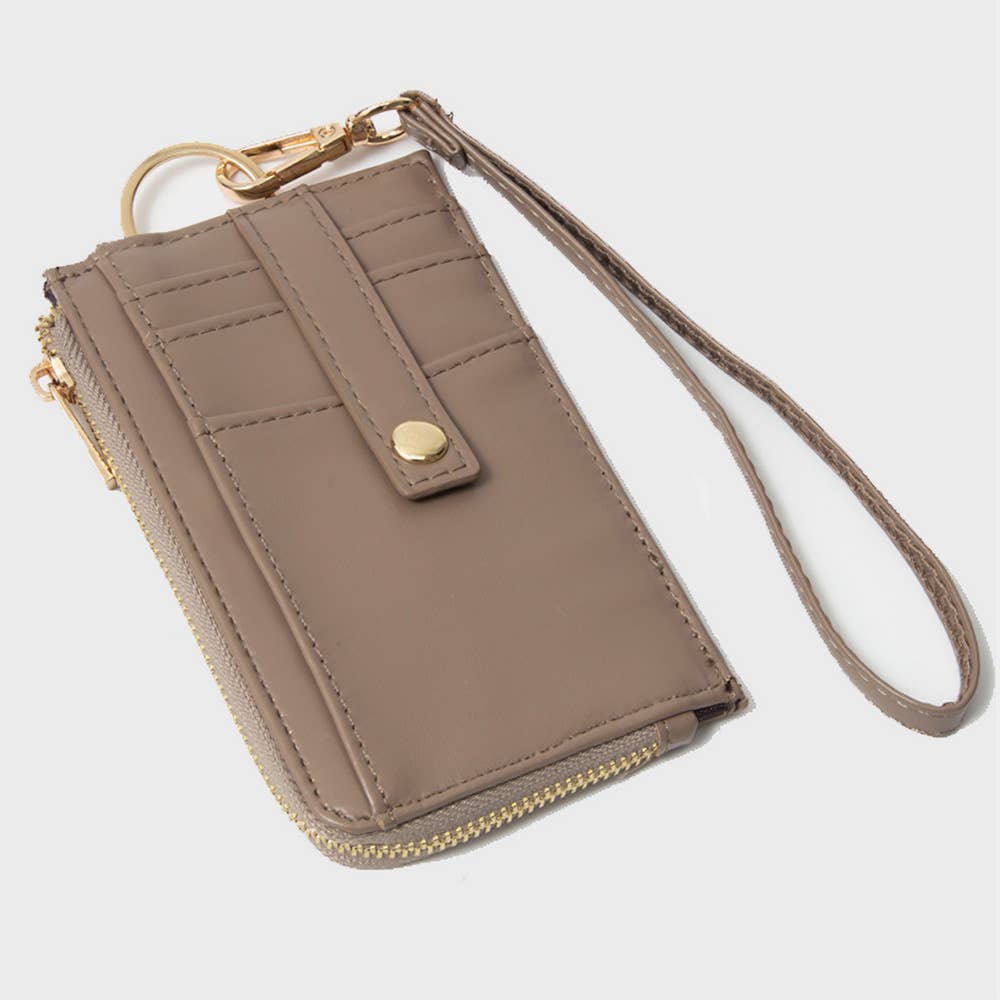 Faux Leather Basket Weave Flat Card Holder Wallet Wristlet