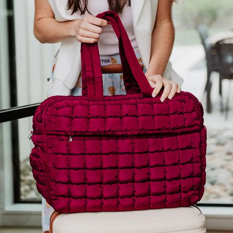 Pre-order Quilted Duffel Weekender with Luggage Slip - Wine