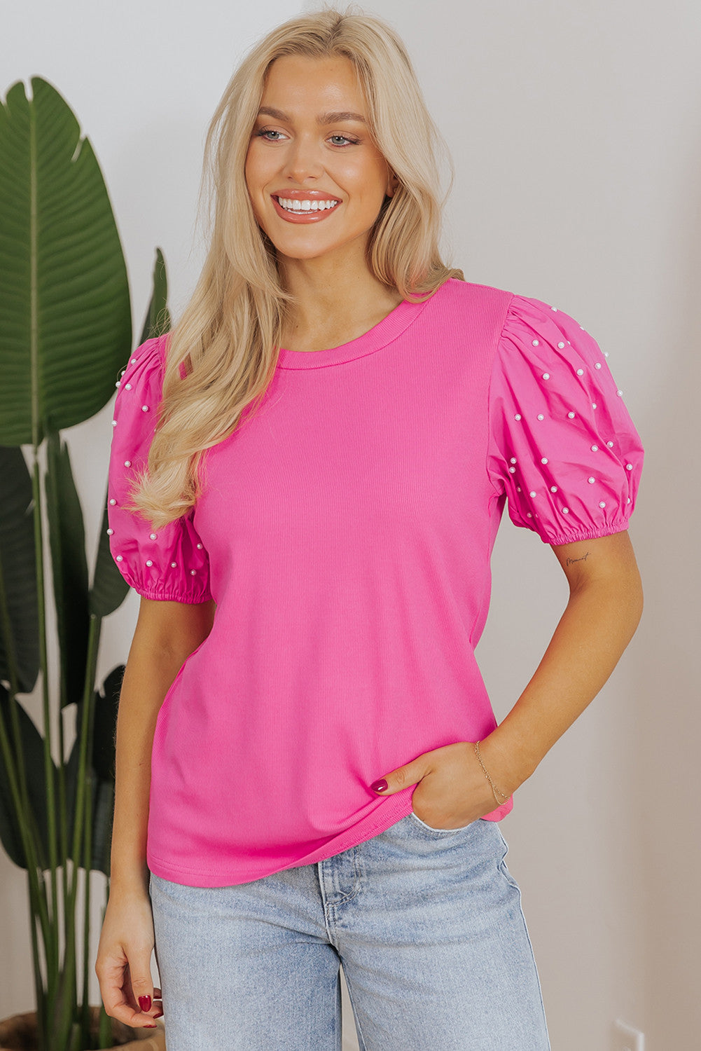 Pink Pearl Ribbed Top