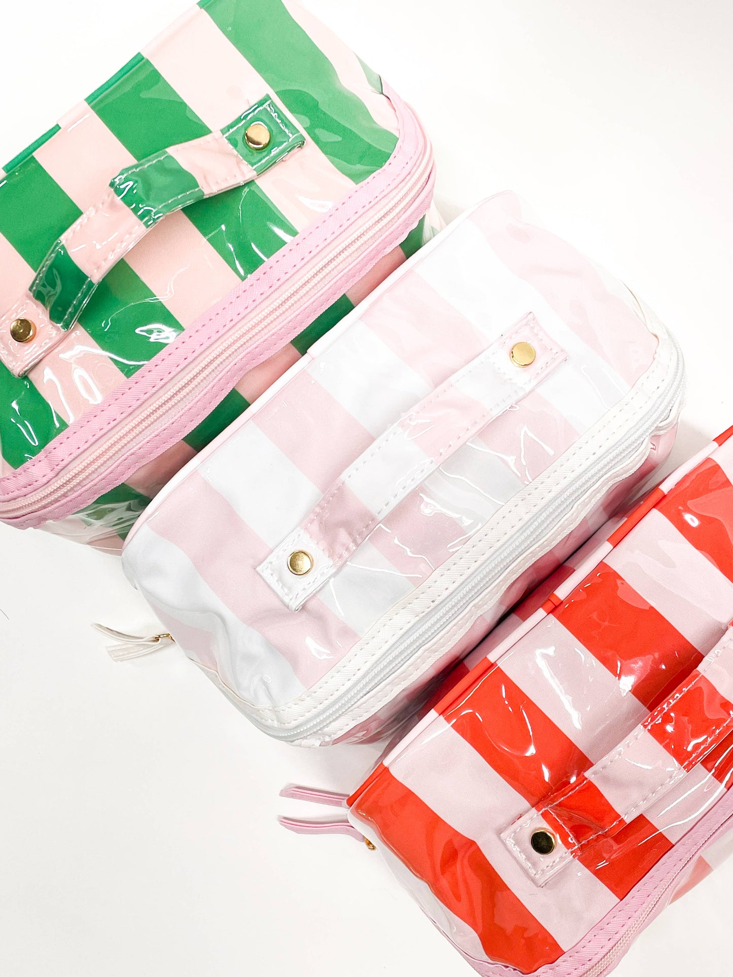 Gloss & Go - Colorful Stripe Wipeable Cosmetic Toiletry Bag (White/Pink Only)